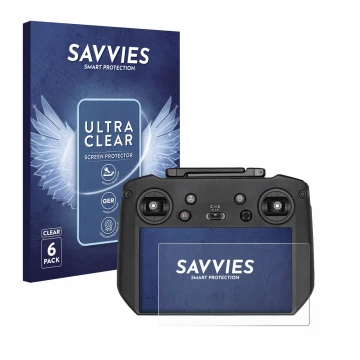 Front side of a product packaging with the brand logo Savvies. Next to it is the device DJI Mavic 3 RC Pro shown with the corr
