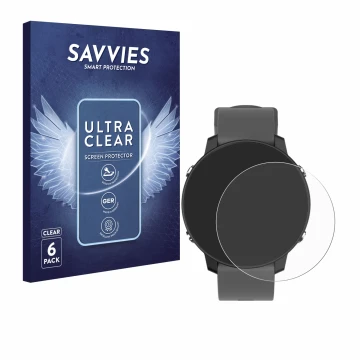 Front side of a product packaging with the brand logo Savvies. Next to it is the device Shot Scope G5 GPS Watch shown with the