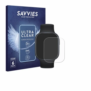 Front side of a product packaging with the brand logo Savvies. Next to it is the device Honor Watch 4 shown with the correspon