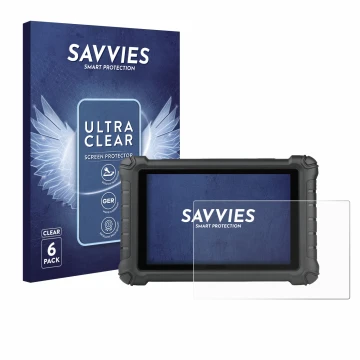 Front side of a product packaging with the brand logo Savvies. Next to it is the device Autel MX900c shown with the correspond