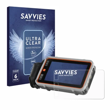 Front side of a product packaging with the brand logo Savvies. Next to it is the device Waygate Technologies Krautkrämer USM 1