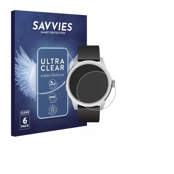 Front side of a product packaging with the brand logo Savvies. Next to it is the device Withings ScanWatch 2 (42 mm) shown wit