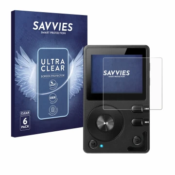 Front side of a product packaging with the brand logo Savvies. Next to it is the device Hifi Walker H2 shown with the correspo
