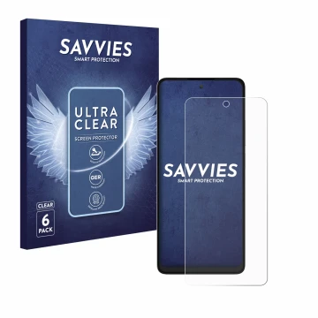 Front side of a product packaging with the brand logo Savvies. Next to it is the device TCL 40 NXTPAPER shown with the corresp
