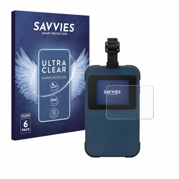 Front side of a product packaging with the brand logo Savvies. Next to it is the device Acer Enduro Connect M3 shown with the 