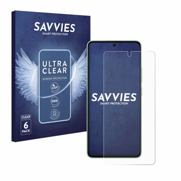 Front side of a product packaging with the brand logo Savvies. Next to it is the device Xiaomi Redmi Note 13 shown with the co