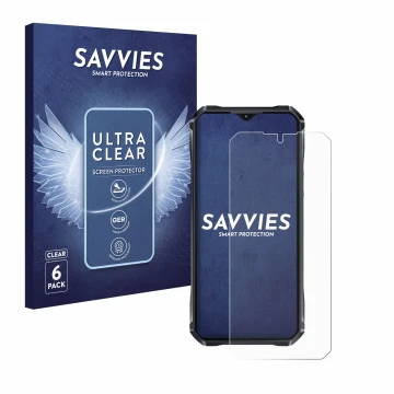 Front side of a product packaging with the brand logo Savvies. Next to it is the device Oukitel WP33 Pro shown with the corres