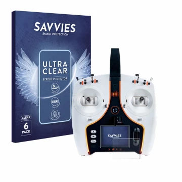 Front side of a product packaging with the brand logo Savvies. Next to it is the device Spektrum NX7e shown with the correspon