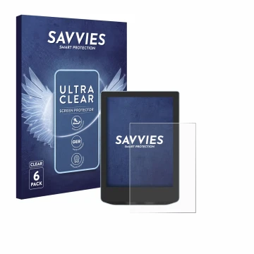 Front side of a product packaging with the brand logo Savvies. Next to it is the device Vivlio Light HD shown with the corresp