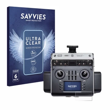Front side of a product packaging with the brand logo Savvies. Next to it is the device Graupner MC-32ex shown with the corres