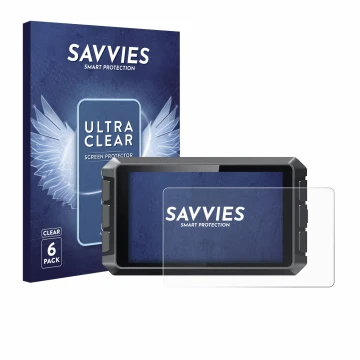 Front side of a product packaging with the brand logo Savvies. Next to it is the device Creality Sonic Pad shown with the corr