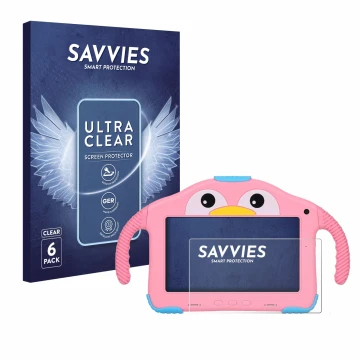 Front side of a product packaging with the brand logo Savvies. Next to it is the device okulaku KIDS03-Pro03 7