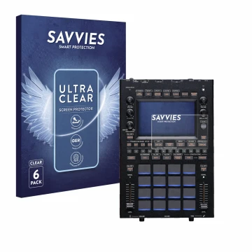 Front side of a product packaging with the brand logo Savvies. Next to it is the device KORG KAOSS Replay shown with the corre
