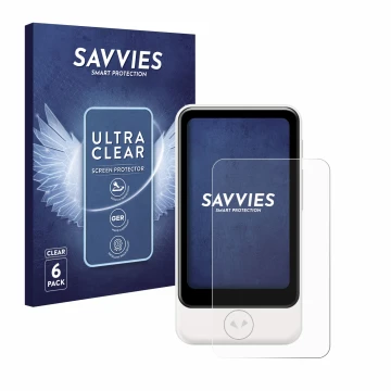 Front side of a product packaging with the brand logo Savvies. Next to it is the device Pocketalk Plus shown with the correspo