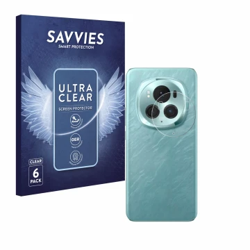 Front side of a product packaging with the brand logo Savvies. Next to it is the device Honor Magic 6 Pro (ONLY Camera Lens) s