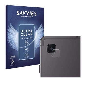 Front side of a product packaging with the brand logo Savvies. Next to it is the device Samsung Galaxy Tab S6 Lite WiFi 2024 (