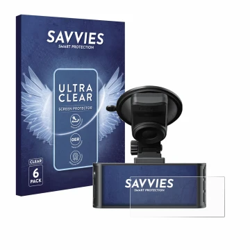 Front side of a product packaging with the brand logo Savvies. Next to it is the device Redtiger F7NS 4K shown with the corres