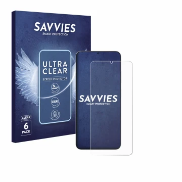 Front side of a product packaging with the brand logo Savvies. Next to it is the device Blackview Oscal Tiger 10 shown with th