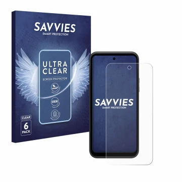 Front side of a product packaging with the brand logo Savvies. Next to it is the device HMD XR21 shown with the corresponding 