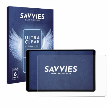 Front side of a product packaging with the brand logo Savvies. Next to it is the device Joying Car Radio 8