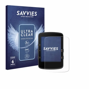 Front side of a product packaging with the brand logo Savvies. Next to it is the device Bryton Rider 460 shown with the corres