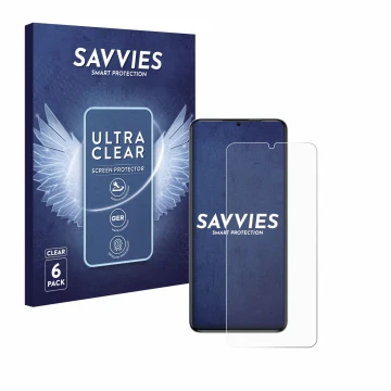 Front side of a product packaging with the brand logo Savvies. Next to it is the device Oukitel C50 shown with the correspondi