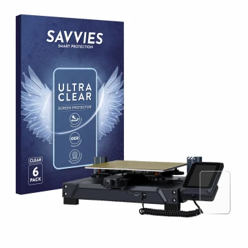 Front side of a product packaging with the brand logo Savvies. Next to it is the device Elegoo Neptun 4 shown with the corresp
