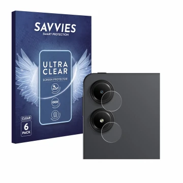 Front side of a product packaging with the brand logo Savvies. Next to it is the device Xiaomi Redmi Pad Pro 5G (ONLY Camera L