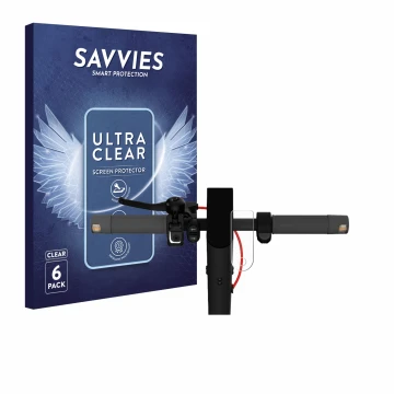 Front side of a product packaging with the brand logo Savvies. Next to it is the device Xiaomi Mi 4 Lite E-Scooter (2nd Gen.) 