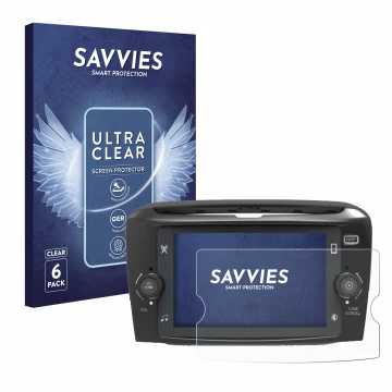 Front side of a product packaging with the brand logo Savvies. Next to it is the device Lancia Ypsilon 7