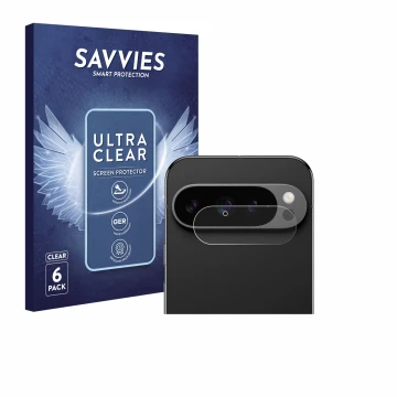 Front side of a product packaging with the brand logo Savvies. Next to it is the device Google Pixel 9 Pro (ONLY Camera Lens) 