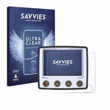 Front side of a product packaging with the brand logo Savvies. Next to it is the device Skytraxx 5 Mini shown with the corresp