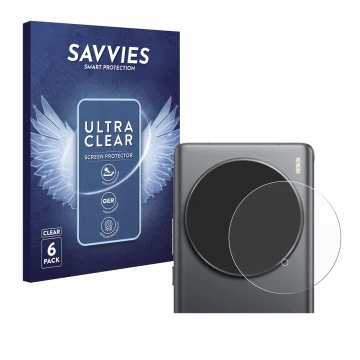 Front side of a product packaging with the brand logo Savvies. Next to it is the device Vivo X100 Ultra (ONLY Camera Lens) sho