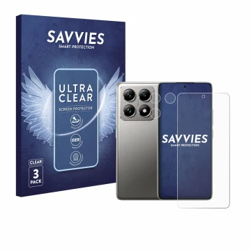 Front side of a product packaging with the brand logo Savvies. Next to it is the device Xiaomi 14T Pro (Front+Camera) shown wi