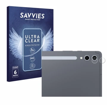 Front side of a product packaging with the brand logo Savvies. Next to it is the device Samsung Galaxy Tab S10 Plus 5G (ONLY C