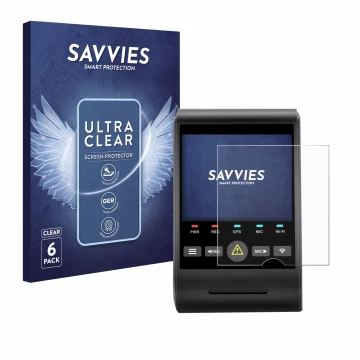Front side of a product packaging with the brand logo Savvies. Next to it is the device VIOFO A229 PRO shown with the correspo