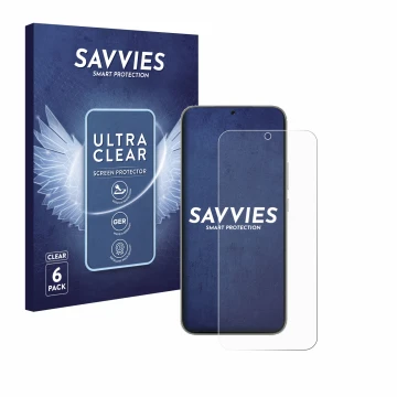 Front side of a product packaging with the brand logo Savvies. Next to it is the device Huawei Nova 13 shown with the correspo