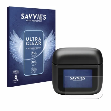 Front side of a product packaging with the brand logo Savvies. Next to it is the device JBL Tour Pro 3 shown with the correspo