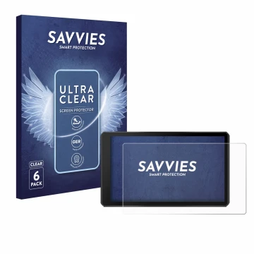 Front side of a product packaging with the brand logo Savvies. Next to it is the device Garmin Tread 2 Powersport 6