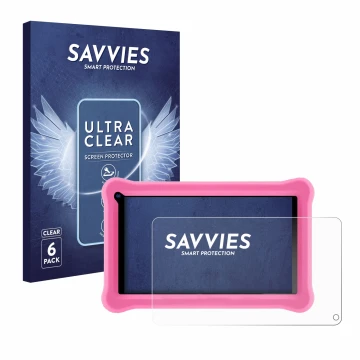 Front side of a product packaging with the brand logo Savvies. Next to it is the device Sumtab K708 7.1