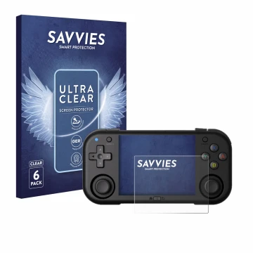 Front side of a product packaging with the brand logo Savvies. Next to it is the device Magicx Mini Zero 28 shown with the cor