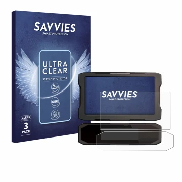 Front side of a product packaging with the brand logo Savvies. Next to it is the device Honda NT 1100 2021 shown with the corr
