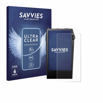 Front side of a product packaging with the brand logo Savvies. Next to it is the device Astell&Kern SP3000M shown with the cor