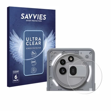 Front side of a product packaging with the brand logo Savvies. Next to it is the device Nothing Phone (3a) Pro (ONLY Camera Le