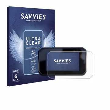 Front side of a product packaging with the brand logo Savvies. Next to it is the device Honda CBR650R 2025 shown with the corr