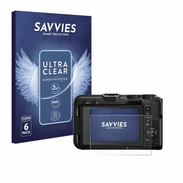Front side of a product packaging with the brand logo Savvies. Next to it is the device Canon EOS R50 V shown with the corresp