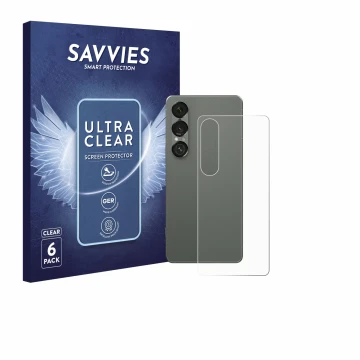 Front side of a product packaging with the brand logo Savvies. Next to it is the device Sony Xperia 1 VII (Back) shown with th