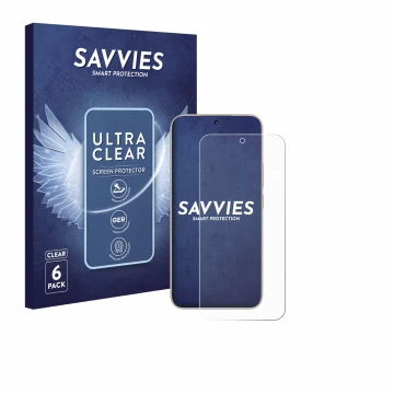 Front side of a product packaging with the brand logo Savvies. Next to it is the device Honor 400 shown with the corresponding