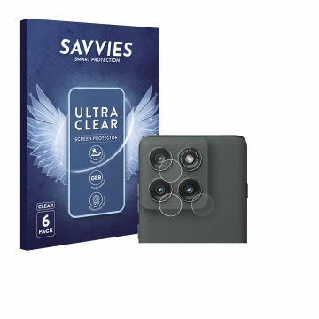 Front side of a product packaging with the brand logo Savvies. Next to it is the device Motorola Edge (2025) (ONLY Camera Lens