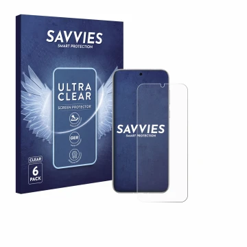 Front side of a product packaging with the brand logo Savvies. Next to it is the device Huawei Pura 80 Pro shown with the corr